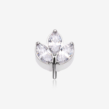 Implant Grade Titanium OneFit Threadless Triple Marquise Sparkle Leaflet Top Part-Clear Gem